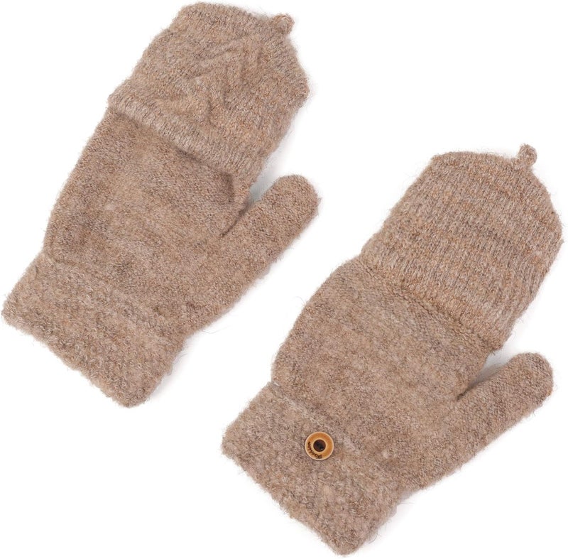 F Flammi Flammi Women's Warm Knitted Fingerless Gloves Convertible Mittens - Image 3